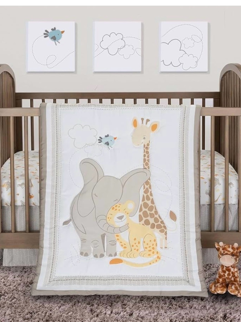 Unbranded Gray & Cream Safari Friends Baby Quilt